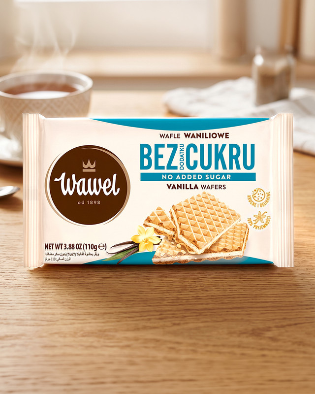 Vafeles ar vaniļas pildījumu bez cukura Wawel , 110 g
